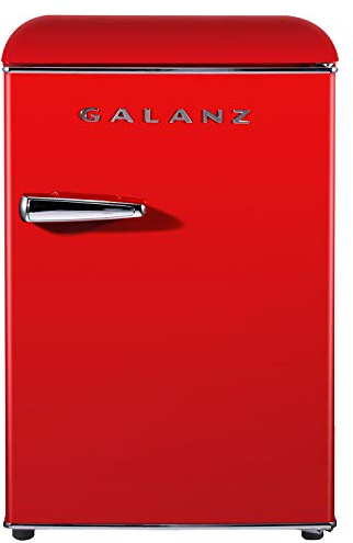 Galanz GLR25MRDR10 Retro Compact Refrigerator, Mini Fridge with Single Doors, Adjustable Mechanical Thermostat with Chiller, Red, 2.5 Cu Ft