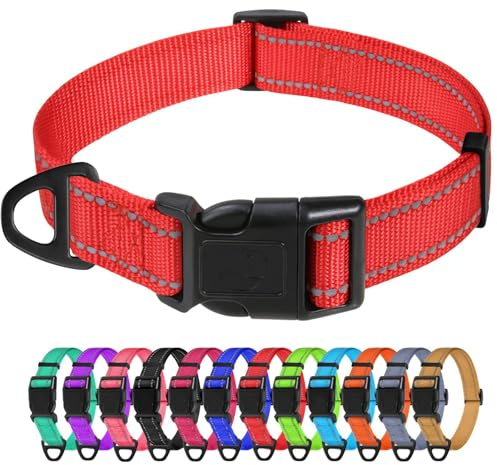 TagME Collier pour Chien, Collier en Nylon Réfléchissant Réglable Classique Convient pour Moyens Chiens, Rouge, 2.5cm Largeur
