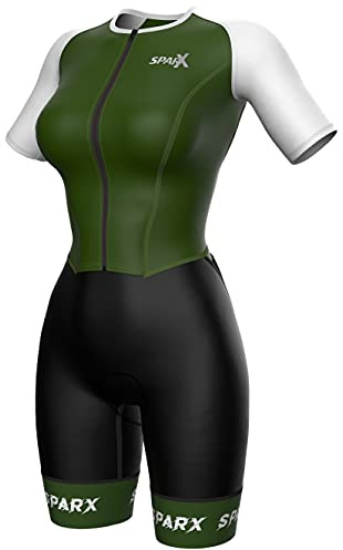 Sparx Aero Triathlon Suit Women Short Sleeve Tri Suit Women Running Swimming Cycling Skinsuit (Olive, S)