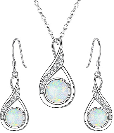 Clearine Conjunto de joyas de plata de ley 925 con ópalo, collar y pendientes para mujer