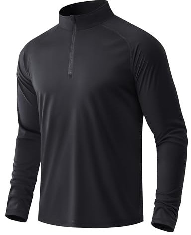 MAGCOMSEN Camiseta Manga Larga Hombre Deporte con Cremallera 1/4, Protección UPF 50+, Secado Rápido, Camiseta Funcional Running