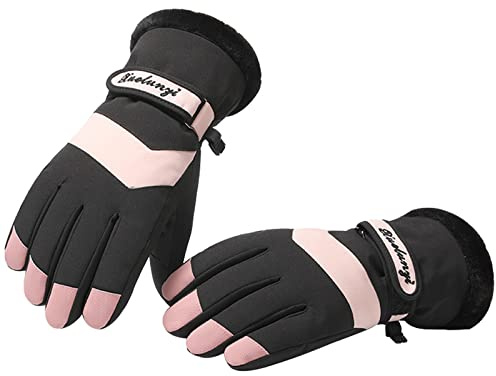 SUGSHYN Guantes Mujer Invierno Guantes Esqui Mujer Impermeables Termicos Moto Tactiles Guantes ara Clima Frío Bicicleta Snowboard Negro