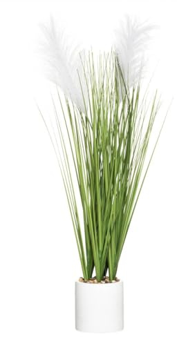 Plante Artificielle Plumeau - Pot en Ciment - H70 cm - Blanc - Atmosphera créateur d'intérieur