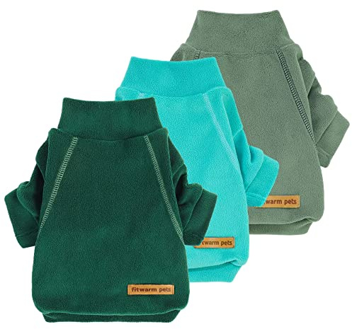 Fitwarm 3 Pack Fleece Sweater, Turtleneck Sweatshirt, Winter Clothes for Small Dogs & Cats, Pet Pullover Jumper, Cat Apparel, Dark Green, Teal Green, Olive Green, Medium
