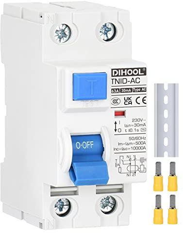 DIHOOL RCD Typ AC fi schutzschalter Fehlerstromschutzschalter FI-Schalter DIN Hutschiene 2-polig 63A 30mA