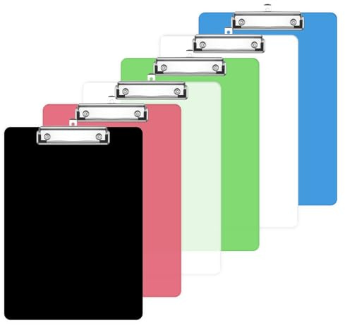 XHDA Plastic Clipboard A4 Pack of 6, Multicolour A4 Clipboard with Hanging Hole and Metal Clip for Office, Work, Classroom, Business