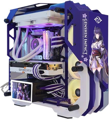 Gaming Case, Mid - Tower PC Gaming Case ATX/M-ATX/ITX - Front I/O USB 3.0 Port - Sidopanel Av Härdat Glas - Inklusive 2 LED-ljustavlor