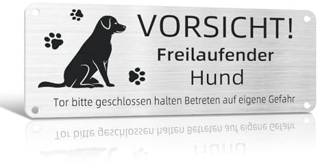 Vorsicht Freilaufender Hund, 25x10cm Achtung Schild, Betreten Auf Eigene Gefahr, Warnung Vor Dem Hund, Aluminium Mit Selbstklebend Und Vorgebohrten Löchern (1)