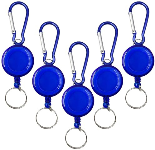 5 portachiavi retrattili, blu porta badge con bobina retrattile e fibbia per cintura, per ufficio, scuola, carta d'identità, attrezzatura da pesca