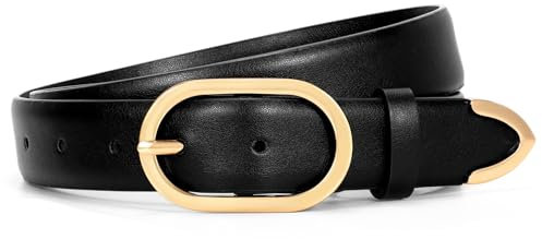 JasGood Damen Ledergürtel für Jeans Hosen Kleider Mode Leder Gürtel Damen Goldschnalle Damengürtel,Schwarz,120cm