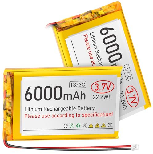 3,7V 6000mAh LiPo-Akku Wiederaufladbarer 1S 3C Lithium-Polymer-Akku mit Schutzplatine Isolierband aus Gummi, PH2.0 Stecker für AR duino ESP32 Entwicklungsplatine (2er Pack)
