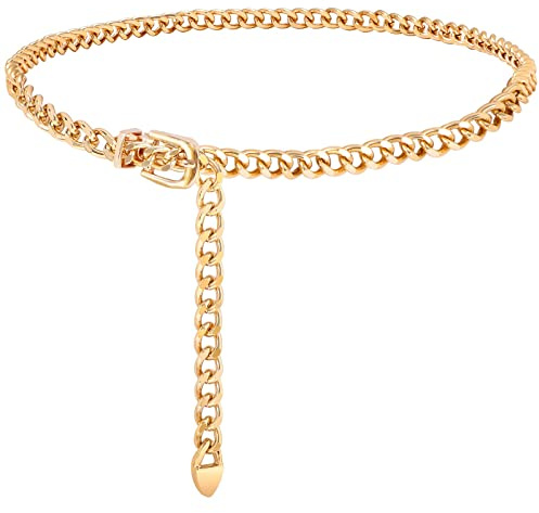 VONMELLI Cintura Gioiello Donna Moda Cintura Donna in Metallo Eleganti Cinture a Catena per Abiti Cinture Sottile in Vita Regolabile Cinturino per Vestito L Oro