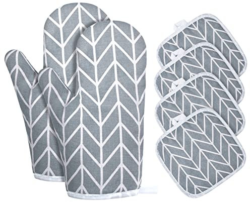 AUAUY Guanti da Forno, Presine e Guanti da Barbecue, Addensare Guanti da Forno a Microonde, Presine da Cucina Morbida in Cotone per Arrostire, Cuocere, Grigliare, Cuocere al Forno (Grigio)