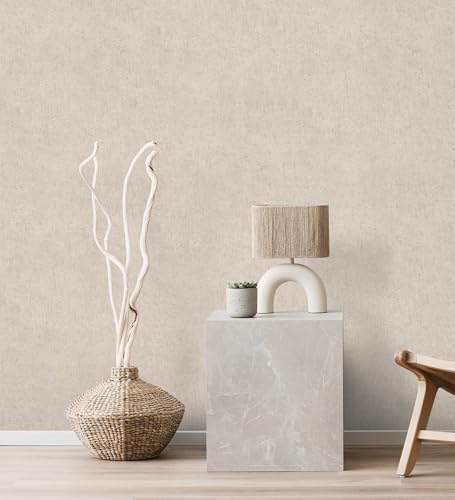 GAULAN 683481 - Papel pintado vinílico con textura de arcilla natural en tonos beige para pared salón cocina baño dormitorio pasillo - Rollo de 10 m x 0,53 m