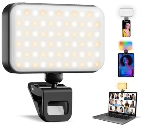 AIXPI 91 LED RGB Selfie Light, Rechargeable Phone Light Clip On 3 Basic Lighting Modes 21 light modes, 2800-6500K Dimmable ring light CRI90+ Portable 78g for iPhone, Tablet, Laptop, Youtube, TikTok