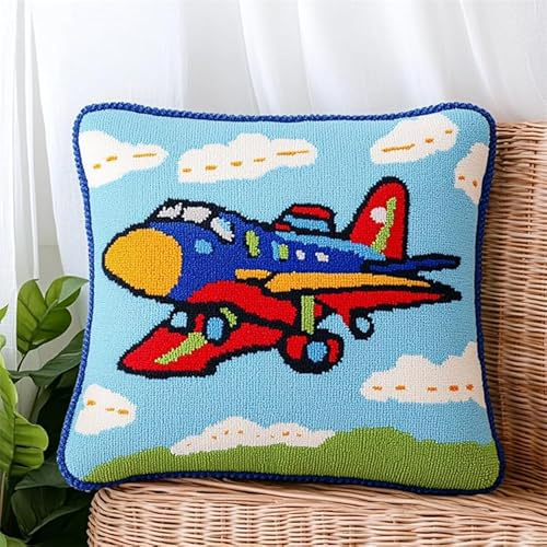 AxiangziK Kit di Ganci a Chiusura per Cuscino,Aereo dei cartoni animati,DIY Cuscini Artigianali Kit Ricamare Cuscini Federa per Cuscino per Divano per Adulti,43x43cm