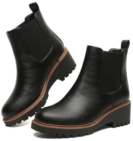 Maxome Womens Chelsea Wedge Boots Elastic Platform Slip on Waterproof Ankle Booties