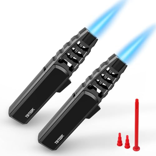 TBTeek Butane Torch Lighter 2 Pack, Adjustable Jet Flame Lighter, Refillable Blow Torch, Cooking Torch with Safety Lock for Kitchen, Baking, Candle, Camping, Black(Gas Not Included)