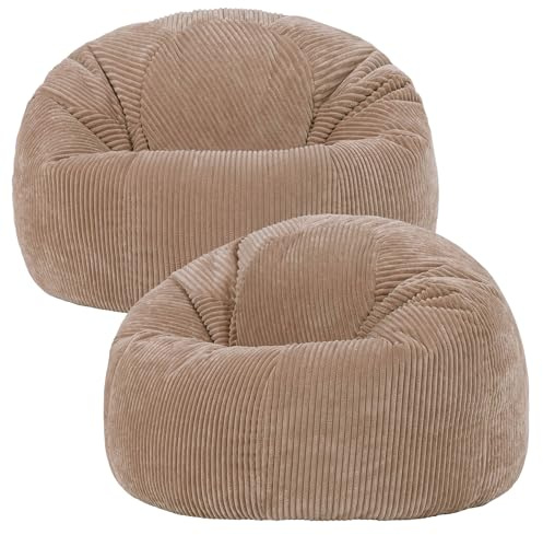 icon Kingston Cord Bean Bag with Filling Included, Set of 2, Brown | Made in the UK, Adult Beanbag, Comfy Chair, Soft Corduroy Fabric, Floor Chair For Lounge and Bedroom