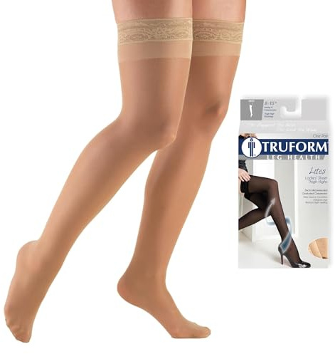 Truform Sheer Compression Stockings, 8-15 mmHg, Women's Thigh High Length, 20 Denier, Beige, X-Large