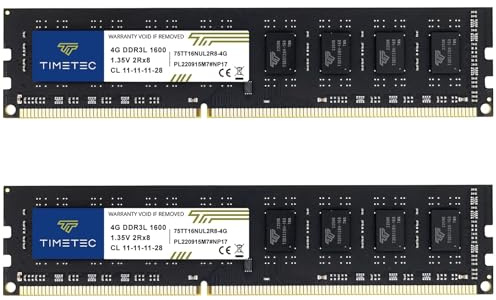 Timetec 8 GB KIT (2 x 4 GB) DDR3L / DDR3 1600 MHz PC3L-12800 / PC3-12800 Nicht-ECC ungepuffert 1,35 V / 1,5 V CL11 2Rx8 Dual Rank 240 Pin UDIMM Desktop-PC-Computerspeicher RAM Modul Upgrade