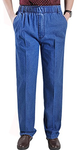 Youlee Hommes Taille élastique Pantalon Droit Jeans Light Blue XXL