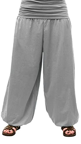 SAVARI | Lösa byxor med handväska i midjan och elastiskt gummi | Bredder | Återvunnen bomull | Idealiska byxor för hemmet, yoga och meditation | Män och kvinnor | Unisex | Slät | Grå | Storlek M