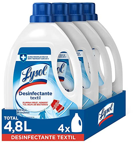 Lysol - Desinfectante textil para la ropa, elimina virus, hongos, bacterias y malos olores, sin lejía - pack de 4 x 1.2 L - Total 4.8 L