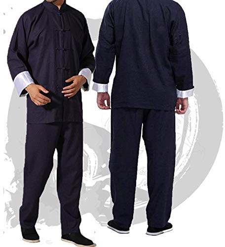 Chinesische Wing Chun Kung Fu Uniform Flax Kampfkunst Tai Chi Anzüge, Geeignet Für Morgengymnastik Judo Wing Chun (Navy Blue, M)