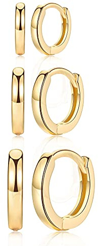 9ct Gold Hoop Earings for Womens - 3 Pairs Small Hoop Earrings Sterling Silver Cartilage Sleeper Hoops, Girls Silver Earrings Set | Hypoallergenic Helix Tragus Jewellery Endless Huggie Hoops for Men