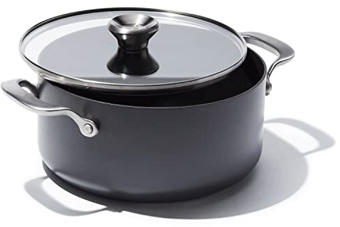 OXO Professional 5QT Stock Pot with Lid, Hard Anodized Ceramic Nonstick Cookware PFAS-Free, Stainless Steel Handles, Induction Suitable, Diamond Reinforced Coating, Dishwasher and Oven Safe, Black