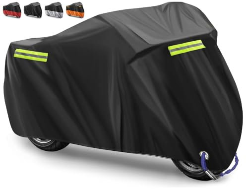 Housse de Protection pour Moto Housse de Moto Couverture Imperméable Housse de Protection pour Moto Exterieur en 210D Oxford Tissu pour Moto,Contre la Pluie -245X105X 125CM (Noir,Bande Réfléchissante)