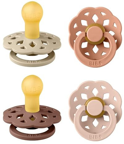 BIBS Boheme Schnuller 4er-Pack. BPA-frei, Kirschform Nippel. Naturkautschuk/Latex, Hergestellt in Dänemark. Größe 1/2, (0-6 Monate/6-18 Monate), (4er Pack), Vanilla Mix