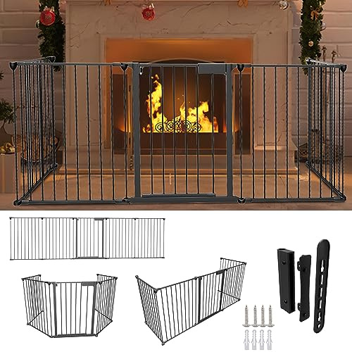 Ansobea Barrière de Protection de cheminée avec Porte de 310 cm en métal - Pliable et 5 pièces - avec Serrure de Porte - pour Enfants et Animaux domestiques - Noir