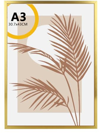 VIDETOL Cornice portafoto in alluminio A3, 31 x 41 x 2 cm, cornice in metallo, cornice dorata con vetro Plexi e chiodo senza marcatura, per galleria, collage fotografico, parete fotografica