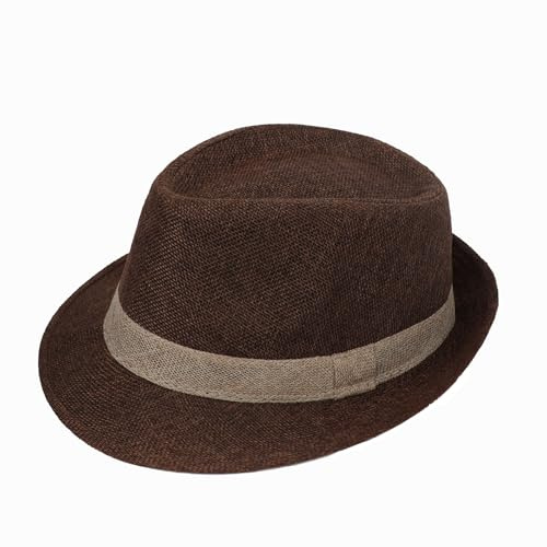 FakeFace Chapeau de Paille Trilby pour Homme - Gentleman de Papa Léger, Panama en Lin, Casquette de Soleil Roulé pour Vacances