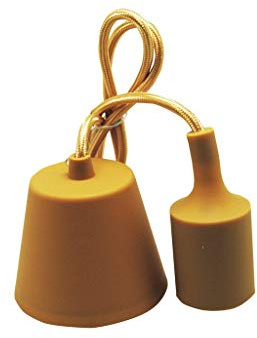 Portalámparas E27 con cable y florón de 1m en silicona dorada, ideal para iluminación decorativa y crear ambientes elegantes.