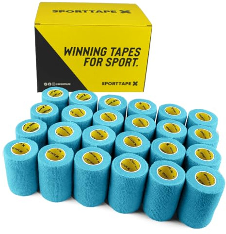 SPORTTAPE Self-Adhesive Cohesive Bandage, 24 Rolls - 7.5cm x 4.5m, Sky Blue | Compression & Vet Wrap for Dogs, Horses, Sports Stretch Tape for Football, Ankles, Joints, Fingers, Wrists & Sock Tape