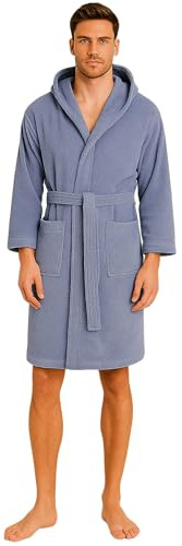 kraftd Unisex Robes 100% Cotton Terry Towelling Hooded Bathrobe Dressing Gowns Spa Hotel Bath Robe with Pockets & Belt for Men & Women