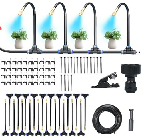Drip Irrigation Kit,Automatic Drip Irrigation System, 360° Bendable Garden Irrigation System, Garden Watering System Adjustable Bendable Nozzle Copper Sprayer System for Garden (20m)
