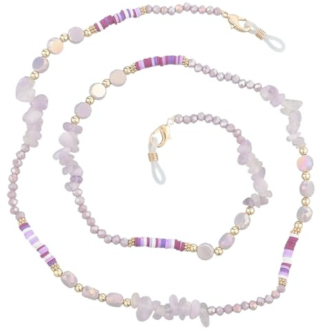 CREATCABIN Chaîne Lunettes Cristal Violet Porte Lunettes Cordon Lunettes Soleil Accessoire Lunettes Multifonctionnel Lanière Perles Collier Métal Suspendu Bracelet pour Femmes Collectionneur Lunettes