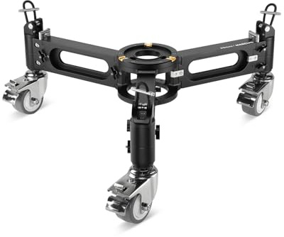 Proaim Marcus - Carrello per fotocamera con base adattatore Mitchell e Euro/Elemac, per Bazooka, treppiede, dotato di ruote staccabili e piedini a chiodo, carico utile fino a 453 kg (DL-MRCS-01)