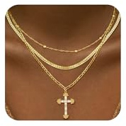 Closlaza Collana Stratificata 3 Pezzi per Donne, Gioielli Eleganti in Placcato Oro 14K e Argento con Croce e Catene Assortite, Ipoallergenico Regalo Compleanno Natale per Donne e Ragazze