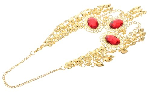 Healeved Copricapo per Danza del Ventre Collana a Catena Rosso Rubino, Accessorio Leggero in Lega per Spettacoli e Performance di Danza Indiana, Decorazione Elegante per Ballerine