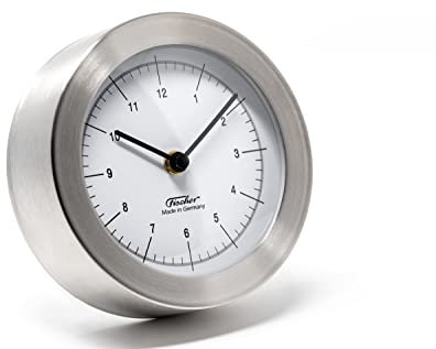 Fischer 1512U-01 - Quarz-Uhr - 103mm Uhr - gebürstetes Edelstahl-Gehäuse - weißes Zifferblatt - Made in Germany