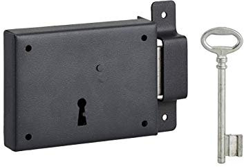 THIRARD - Serrure Horizontale en Applique à Clé pour Porte de Cave - Pêne Dormant en Acier - 110 x 80 mm - Droite - Noir - 1 Clé en Acier Poli - Gâche à Pattes