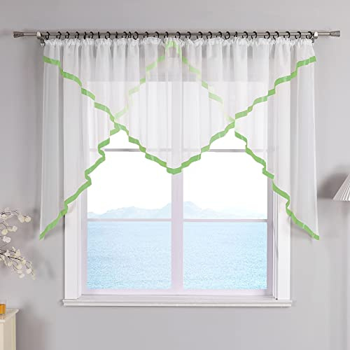 ESLIR Scheibengardine mit Kräuselband Gardinen Küche Bistrogardinen Transparent Stores Vorhänge Mit Satinband Voile Grün HxB 120x300cm 1 Stück