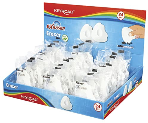 KEYROAD Radiergummi EXRASER/Radierer für Bleistift und Buntstift/ 24 Stücke - verpackt im Display/Mischung aus Farben/Ideal für Schule und Büro