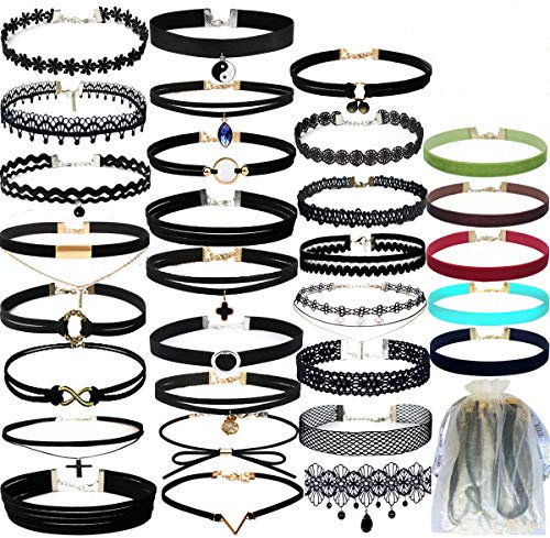 YOKER 30 PCS Necklaces Black Velvet Choker Set for Women Adjustable Classic Gothic Tattoo Lace Chokers Stretch Necklace for Party Cosplay Christmas Birthday