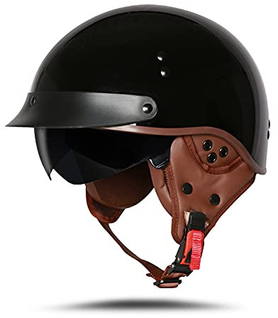 BOSERMEM Motorradhelm Mit Schutzbrille DOT/ECE-Zugelassen, Jethelm Roller-Helm Scooter-Helm Moped Mofa-Helm Chopper Vintage(Helles Schwarz, L 59-60cm)